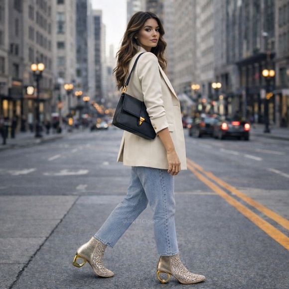 Lady Couture Breeze Gold Rhinestone Cutout Ankle Booties Sculpted Heel Size 12 - Picture 3 of 12